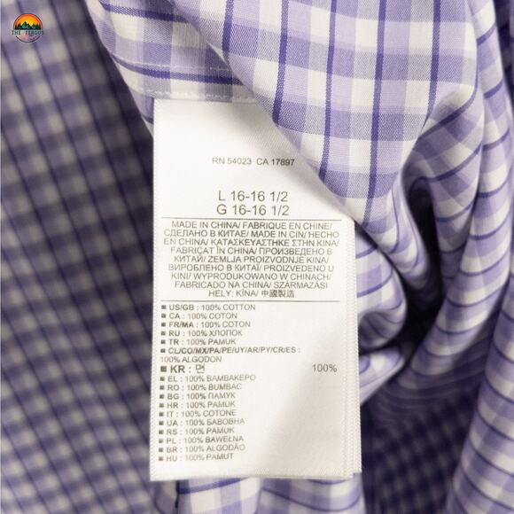 Banana Republic Dress Shirt Purple Plaid Classic Fit Long Sleeve Men's Large - Picture 9 of 10